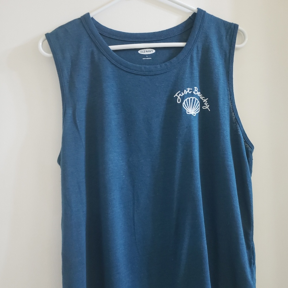 Linen "Just Beachy" Embroidered Tank